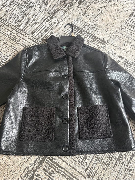 Jackets & Blazers - Black Faux-Leather Sherpa-Trim Jacket